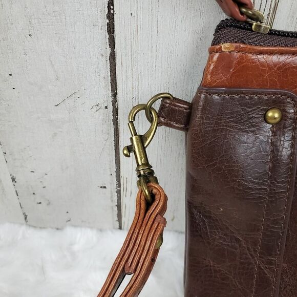 Stone Mountain Leather Clutch Wristlet Bag Purse Brown - Picture 4 of 8